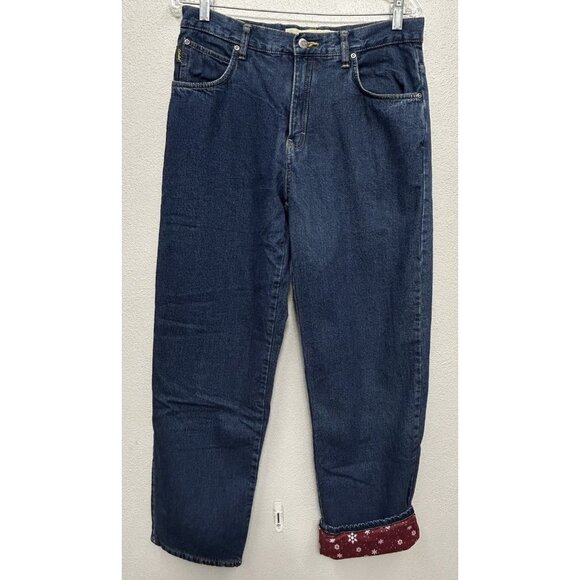 Cabela's Fleece Lined Jeans Womens 10 Blue Red Snowflake Holiday Winter Outdoor - Picture 3 of 11